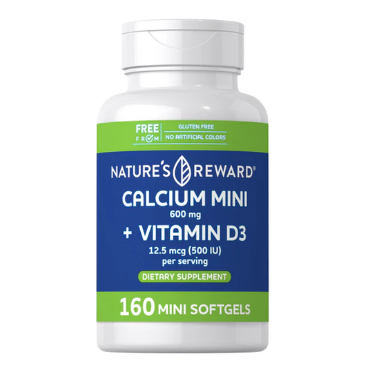 Calcio 600 mg + vitamina D3 500 UI - 160 mini softgel - per ossa e denti sani
